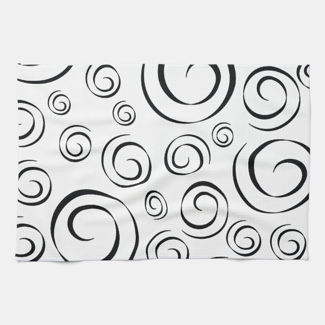 Tuxedo Black and White Swirl Pattern PT81 Tea Towel (Horizontal)