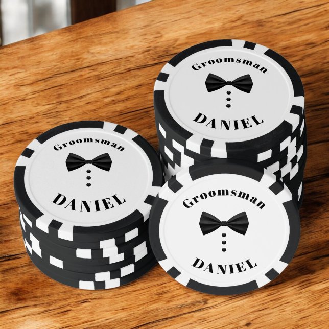 Tuxedo Black Bow Tie Groomsman Wedding Poker Chips (Creator Uploaded)