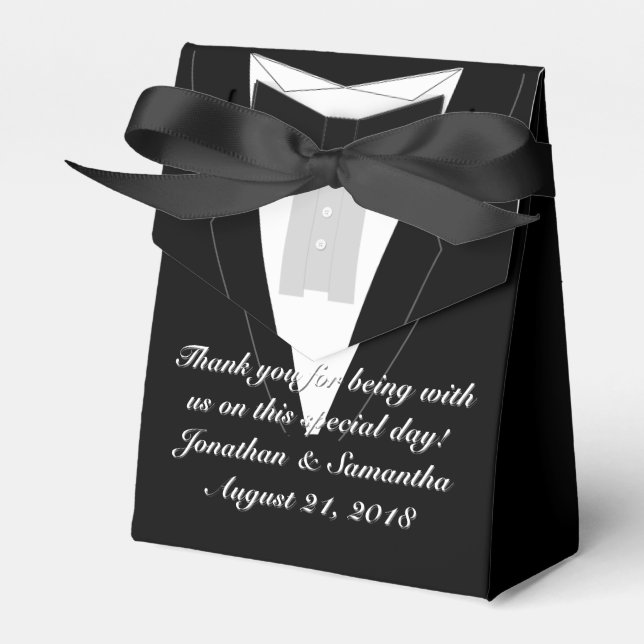 Tuxedo Black Bowtie Favour Box (Front Side)