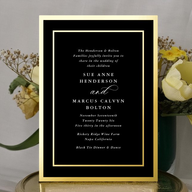 Tuxedo Black Calligraphy Gold Frame Wedding (Creator Uploaded)