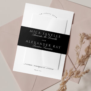 Tuxedo Black Classic Calligraphy Formal Wedding Invitation Belly Band