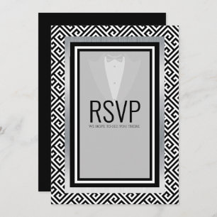 Tuxedo black, silver and white  r.s.v.p announcement
