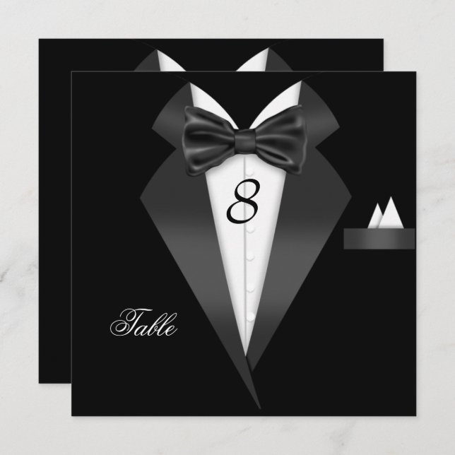 Tuxedo Black Table Number Seating Place Card (Front/Back)