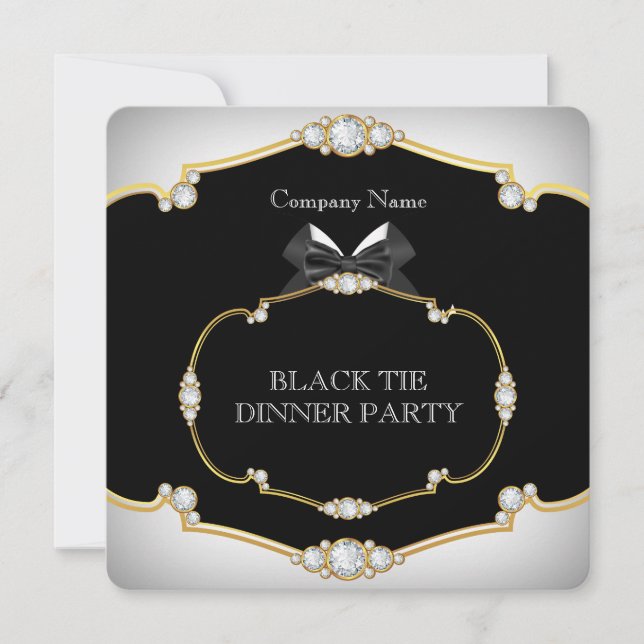 Tuxedo Black Tie Dinner Party White Gold 2 Invitation (Front)