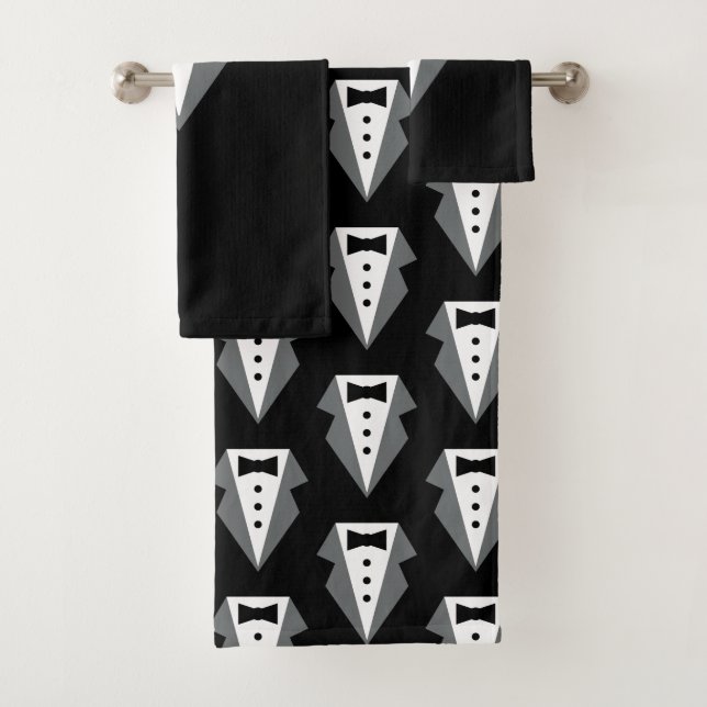 Tuxedo Black Tie Father's Day Bath Towel Set (Insitu)
