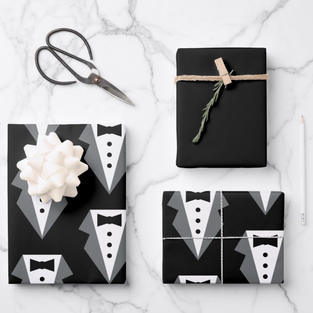 Tuxedo Black Tie Father's Day Wrapping Paper Sheet (Front)