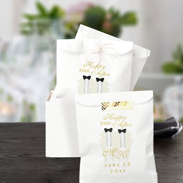 Tuxedo Black Tie Monogram Groom Wedding Favour Bag (Happy Ever After! Two groom wedding and need favor bags? Just add your initials and wedding date)