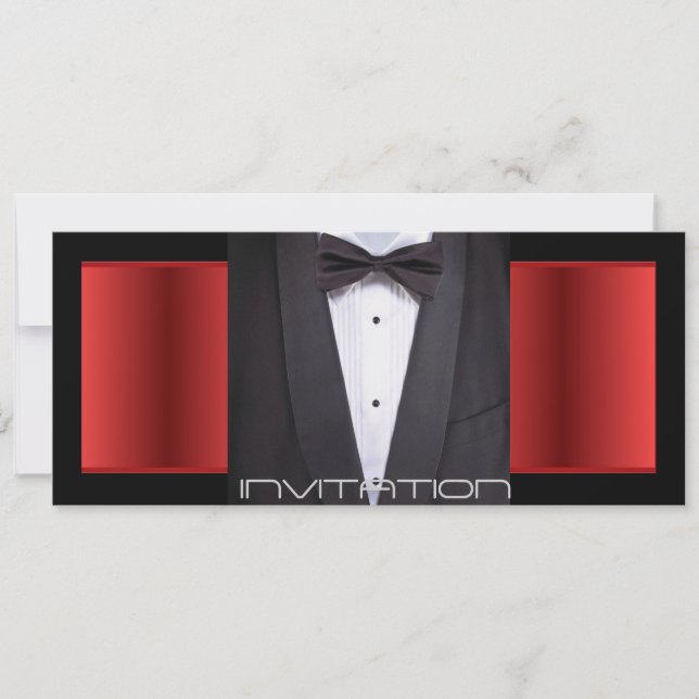 Tuxedo Black tie red and black Invitation (Front)