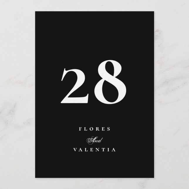 Tuxedo Black Wedding Table Number Card (Front)