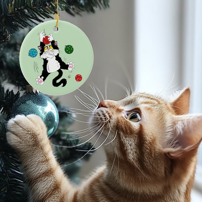 Tuxedo Black White Christmas Cat Ceramic Tree Decoration (Creator Uploaded)