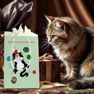 Tuxedo Black White Christmas Cat Medium Gift Bag