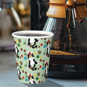 Tuxedo Black White Christmas Cat Paper Cups