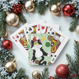 Tuxedo Black White Christmas Cat Playing Cards