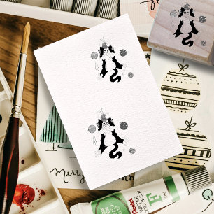 Tuxedo Black White Christmas Cat Rubber Stamp