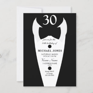Tuxedo Bow Tie Mens 30th Birthday Party Invite