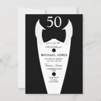 Tuxedo Bow Tie Mens 50th Birthday Party Invite