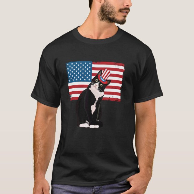 Tuxedo Cat 4th of July Hat Patriotic Gift Adults K T-Shirt (Front)