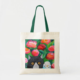 Tuxedo Cat and Blue Budgie Parakeet Funny Cute  Tote Bag