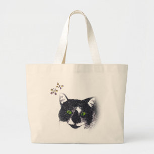 Tuxedo Cat and Butterflies Tote Bags