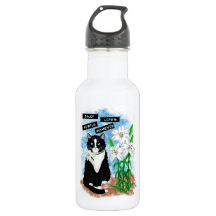 Tuxedo Cat and Lilies   Inspirational Quote 532 Ml Water Bottle