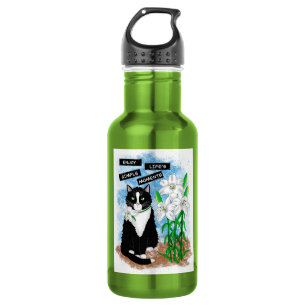 Tuxedo Cat and Lilies Inspirational Quote 532 Ml Water Bottle