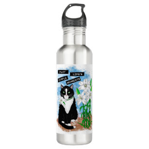 Tuxedo Cat and Lilies   Inspirational Quote 710 Ml Water Bottle