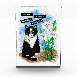 Tuxedo Cat and Lilies   Inspirational Quote Photo Block