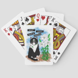 Tuxedo Cat and Lilies Inspirational Quote Playing Cards