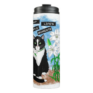 Tuxedo Cat and Lilies   Inspirational Quote Thermal Tumbler