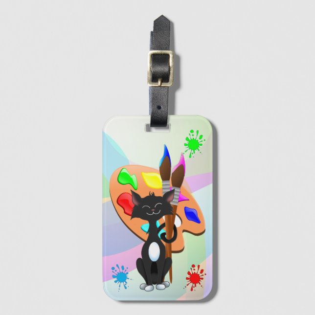 Tuxedo Cat And Paint Palette Luggage Tag (Front Vertical)