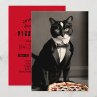 tuxedo cat and pizza invitation