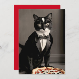 tuxedo cat and pizza invitation