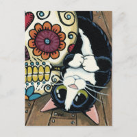 Tuxedo Cat and Sugar Skull Illustration