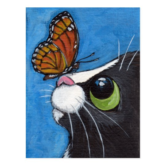 Tuxedo Cat and Viceroy Butterfly Postcard