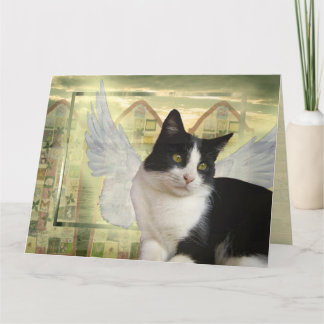 Tuxedo Cat Angel Pet Sympathy Card Large Size