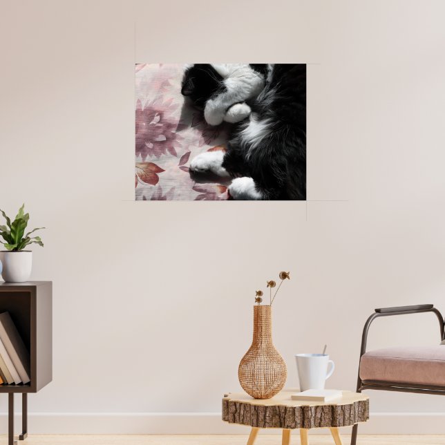Tuxedo Cat Art Cute Pink Nose Kitty Cats Art Poster (Living Room 3)