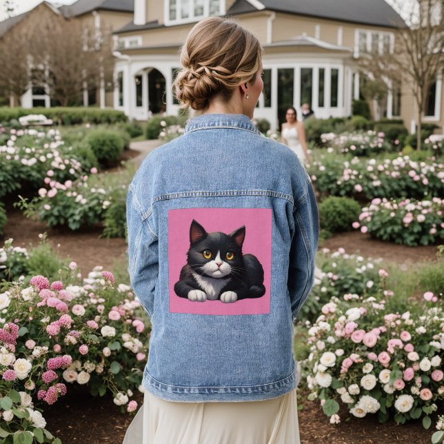 TUXEDO CAT ART DENIM JACKET (Wedding Back)