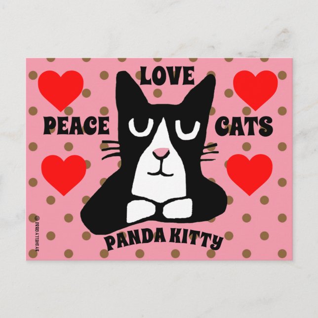 TUXEDO CAT ART POSTCARDS, PANDA KITTY CAT POSTCARD (Front)