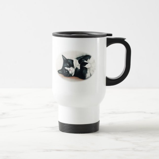 Tuxedo Cat Art Travel Mug (Right)