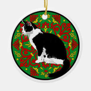 Tuxedo Cat Baroque Ceramic Tree Decoration