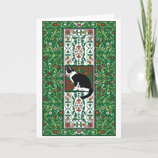 Tuxedo Cat Baroque Holiday Card (Front)