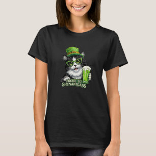 Tuxedo Cat Beer Saint Patrick's Day Prone to Shena T-Shirt