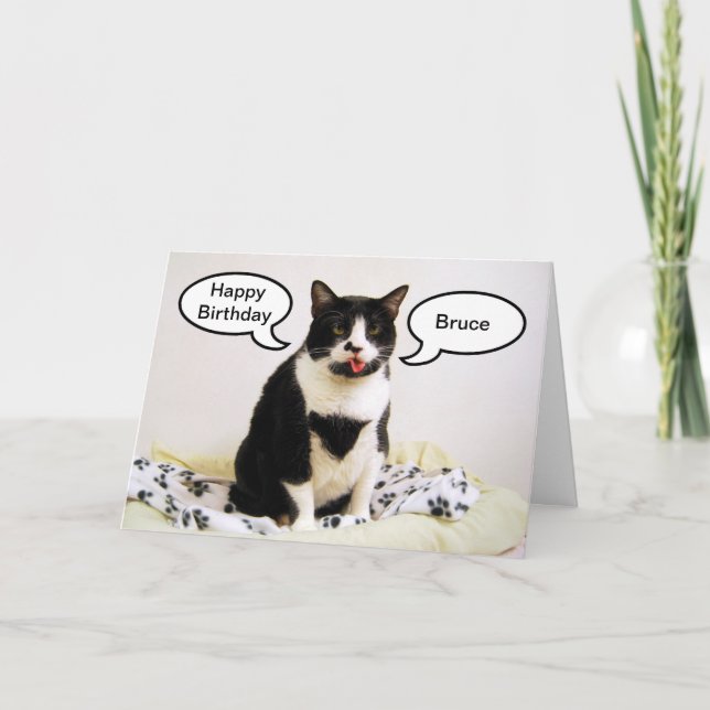 Tuxedo Cat Birthday Bruce Humour Card (Front)