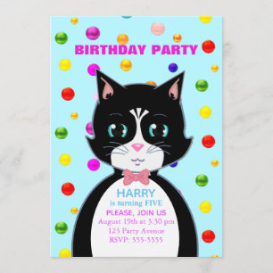 Tuxedo Cat Birthday Party Invitation
