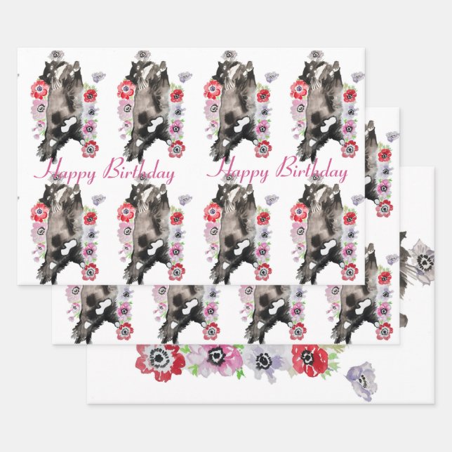 Tuxedo Cat Black and White Cats Funny Floral Wrapping Paper Sheet (Set)