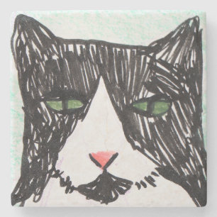 Tuxedo Cat Black and White Cats                    Stone Coaster