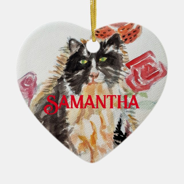 Tuxedo Cat Black and White Childs Name Decoration (Front)