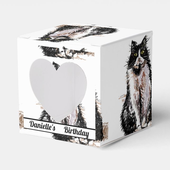 Tuxedo Cat Black Birthday Cats Cake Favour Box (Front Side)