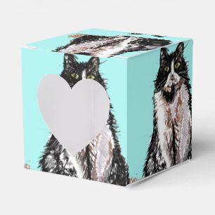 Tuxedo Cat Black White Cats Birthday Turquoise  Favour Box