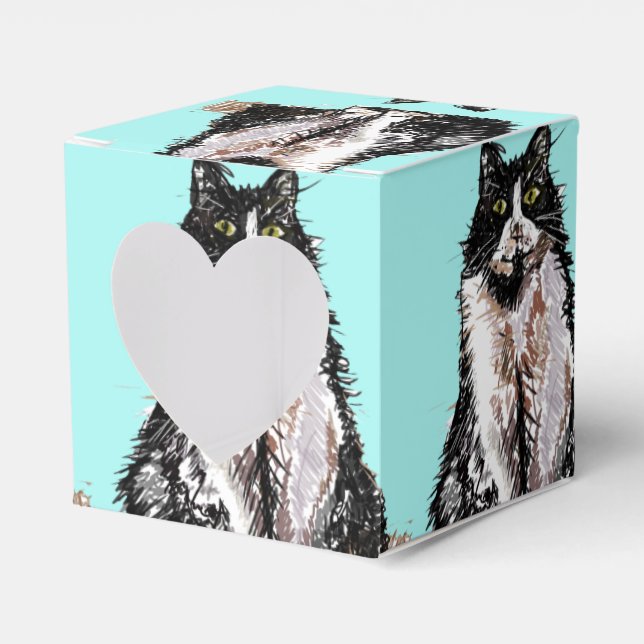 Tuxedo Cat Black White Cats Birthday Turquoise  Favour Box (Front Side)